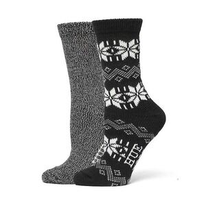 HUE Nordic Snowflake Boot Socks 2‎ Pack Black White Heavy Weight One Size